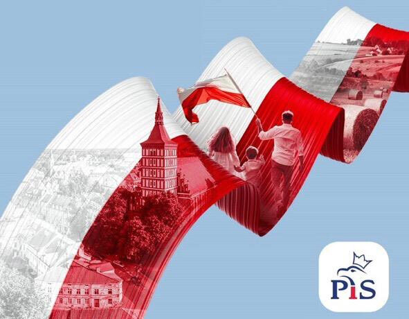 Plakat z napisem Dziękujemy za każdy głos, plagą polski i logo PIS
